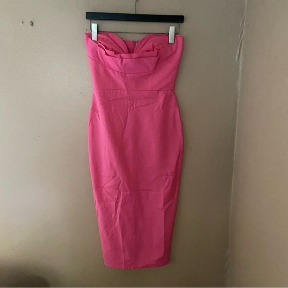 More To Come Sophia Midi Dress pink strapless sheath stretch Revolve new - Picture 8 of 10